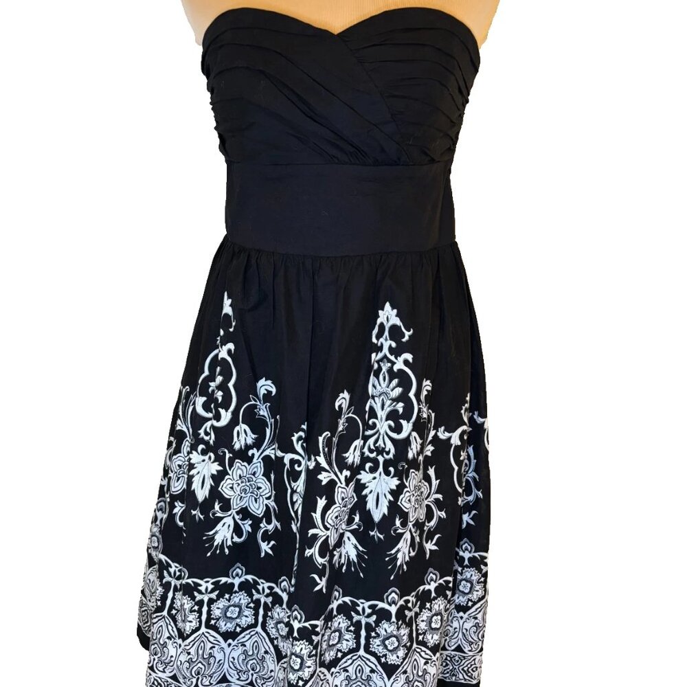 White House Black Market Strapless Midi Dress Size 8 Black & White Design #203 - Picture 1 of 9